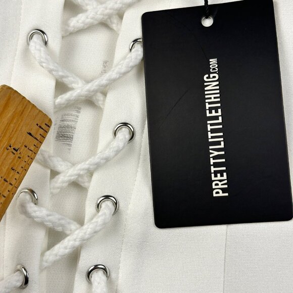 PLT WOMENS TOP SIZE 2 CREAM WOVEN LACE UP PLUNGE DETAIL LONG SLEEVE SEXY TOP NWT - Picture 11 of 12